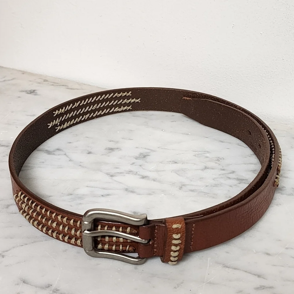 Brown Laced Leather Belt - Women's Size 34/35 Two Tone Western 1